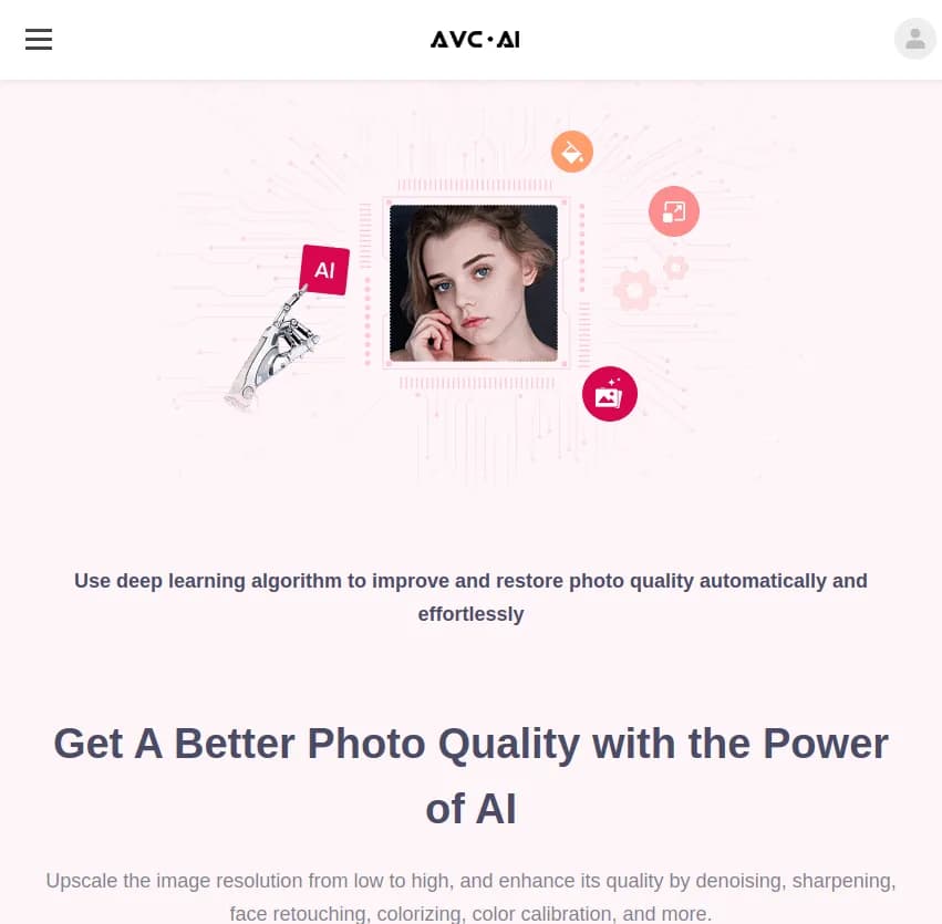 Screenshot of app AVC : Améliorez vos photos avec AVC : utilisez l'IA pour restaurer et optimiser automatiquement la qualité, du denoising à la retouche de visage et plus encore.