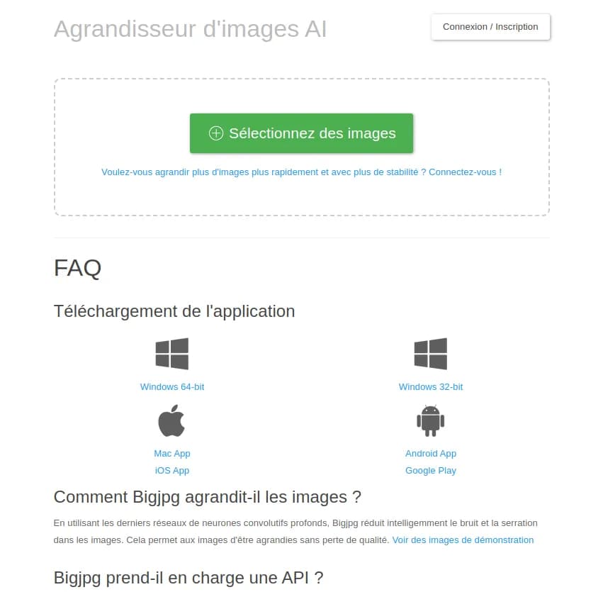Screenshot of app Bigjpg : Découvrez Bigjpg : Élargissez vos images sans perte de qualité grâce à des réseaux neuronaux profonds. Réduisez le bruit et les saccades pour des résultats époustouflants.