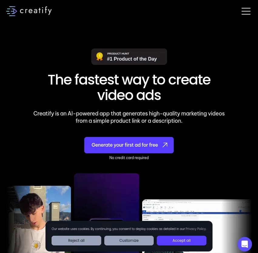 Découvrez Creatify AI, l'outil ultime pour créer rapidement des publicités vidéo percutantes. Transformez un lien produit ou une description textuelle en vidéos marketing de haute qualité.