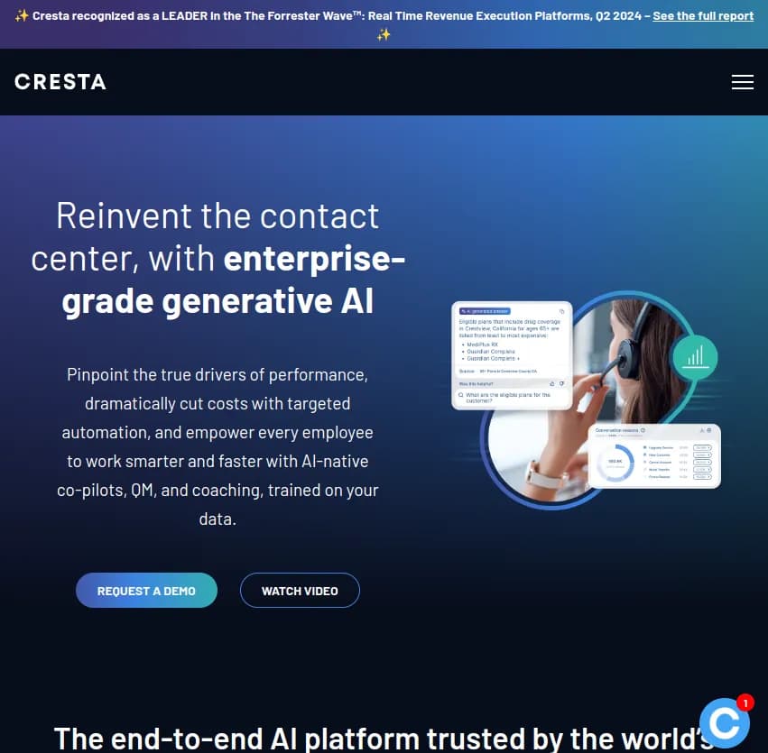 Screenshot of app Cresta AI : Réinventez le centre de contact avec Cresta AI. Boostez la performance, réduisez les coûts et optimisez le travail de vos équipes grâce à l'automatisation et l'IA.