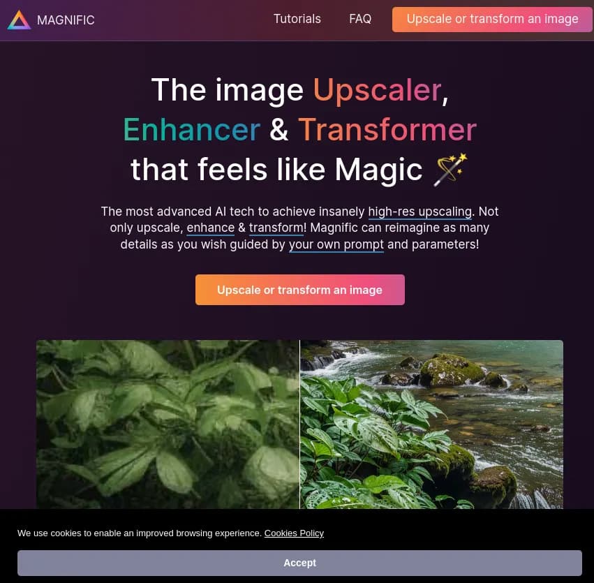 Screenshot of app Magnific Ai : Découvrez Magnific Ai, l'outil AI ultime pour améliorer et agrandir vos images avec précision. Réinventez chaque détail selon vos envies grâce à des paramètres personnalisables !