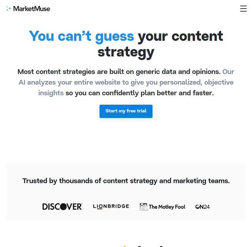 Screenshot of app Market Muse : Découvrez Market Muse, l'outil AI qui transforme votre stratégie de contenu! Analysez votre site pour des insights personnalisés et planifiez avec confiance et rapidité.