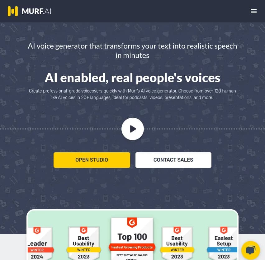 Screenshot of app Murf AI : Transformez du texte en discours avec Murf AI, un générateur de voix IA polyvalent. Créez des voix de haute qualité en quelques minutes pour vos podcasts, vidéos et présentations.