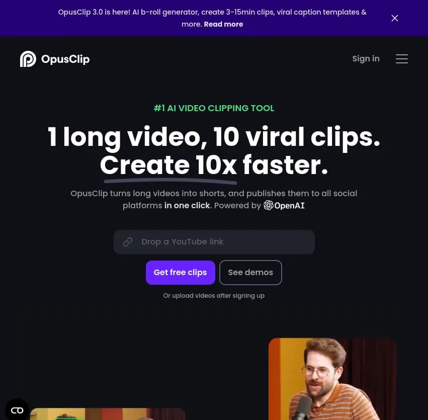 OpusClip transforme vos longues vidéos en clips viraux en un clic. Boostez votre créativité et gagnez du temps avec cet outil d'IA génératif ultra performant.