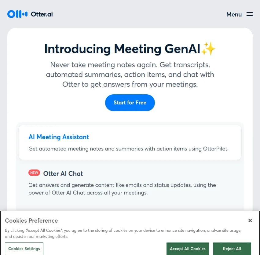 Découvrez Otter, l'outil innovant pour ne plus jamais prendre de notes en réunion. Recevez des transcriptions, résumés automatiques et actions à suivre. Améliorez vos réunions dès maintenant!