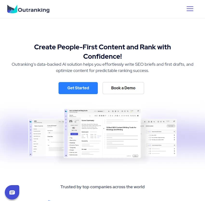 Screenshot of app Outranking IO : Découvrez comment Outranking IO révolutionne la création de contenu centré sur les personnes. Exploitez l'IA pour rédiger, optimiser et atteindre des succès de classement prévisibles sans effort.