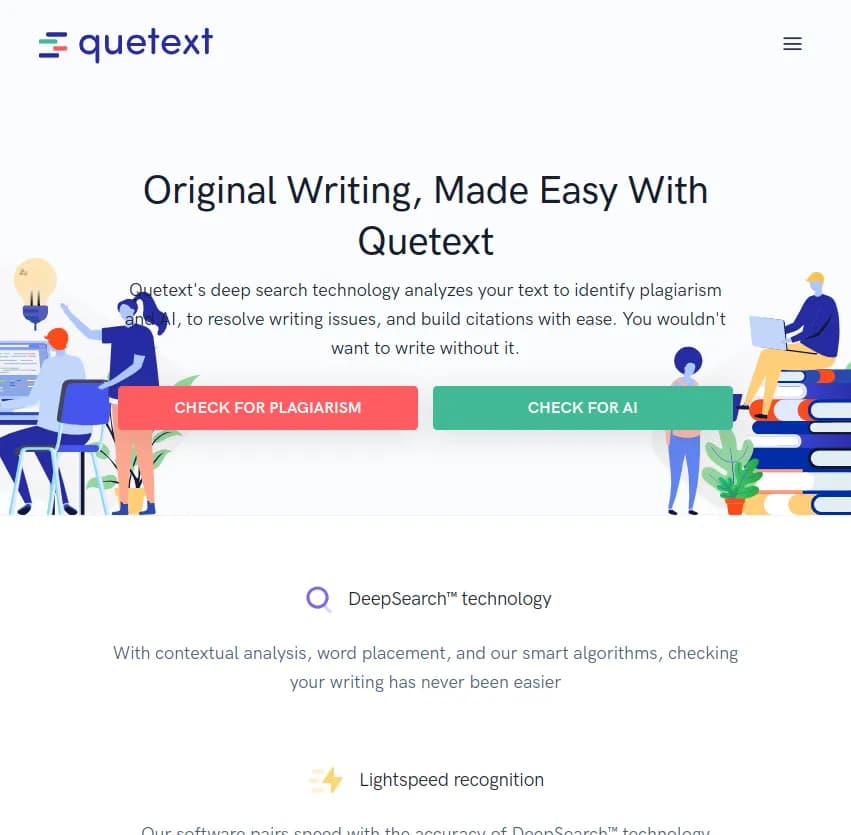 Screenshot of app Quetext : Quetext: Transformez vos écrits avec facilité. Détection de plagiat, résolution des problèmes d'écriture, et générateur de citations en un clic. Ne rédigez plus jamais sans Quetext !