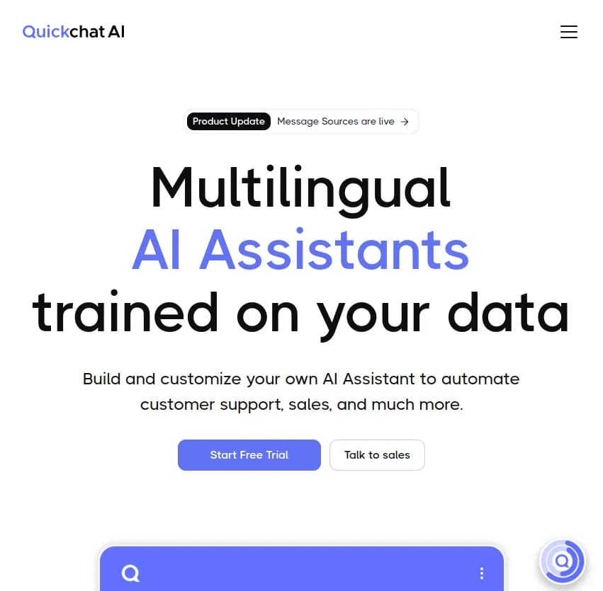 Découvrez QuickChat : L'outil ultime pour créer votre assistant IA multilingue personnalisé. Améliorez votre support client et générez des prospects facilement en quelques clics.