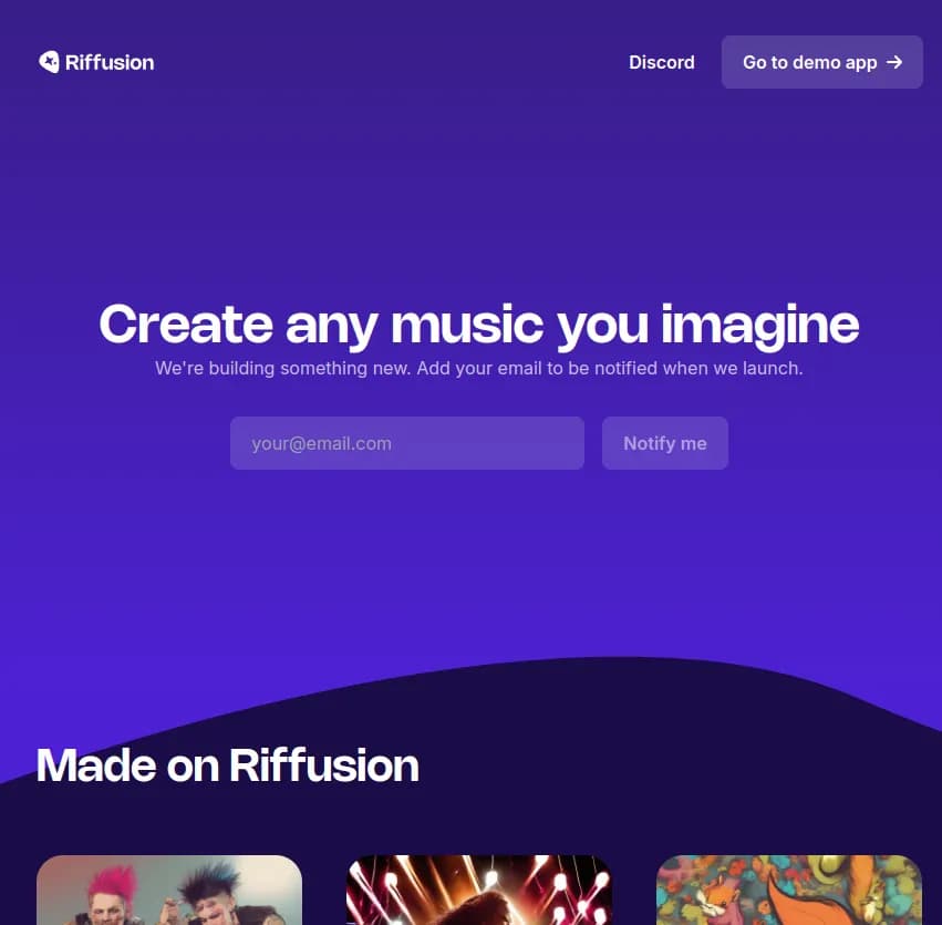 Screenshot of app Riffusion : Découvrez Riffusion, l'outil IA qui chante littéralement tout ce que vous tapez. Connectez vos outils, ajoutez des précisions, et laissez libre cours à votre créativité musicale!