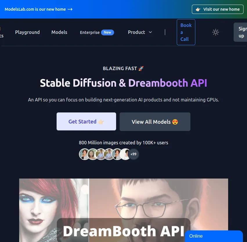 Screenshot of app Stable Diffusion : Créez des produits IA de nouvelle génération sans vous soucier des GPU avec l'API Stable Diffusion & Dreambooth. Connectez les outils et libérez votre créativité.