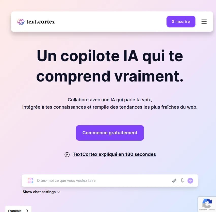 Screenshot of app Textcortex AI : Découvrez Textcortex AI, votre copilote virtuel qui comprend vos besoins. Collaborez facilement avec cet outil intelligent, intégré à vos connaissances et aux tendances actuelles.