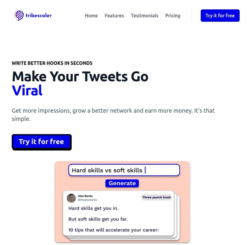 Screenshot of app Tribe Scaler : Boostez vos tweets en un clin d'œil avec Tribe Scaler. Augmentez vos impressions, développez votre réseau et gagnez plus d'argent. Tout est dans la simplicité, essayez-le!