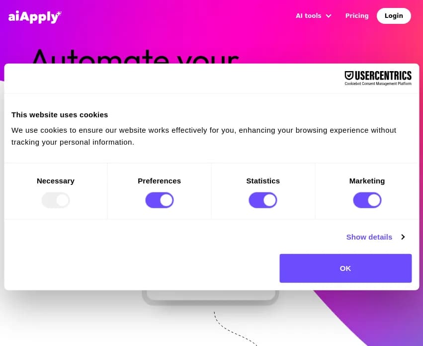 Screenshot of app AI Apply : Découvrez AIApply, la plateforme de recherche d'emploi révolutionnaire dotée d'outils d'intelligence artificielle pour des CV personnalisés