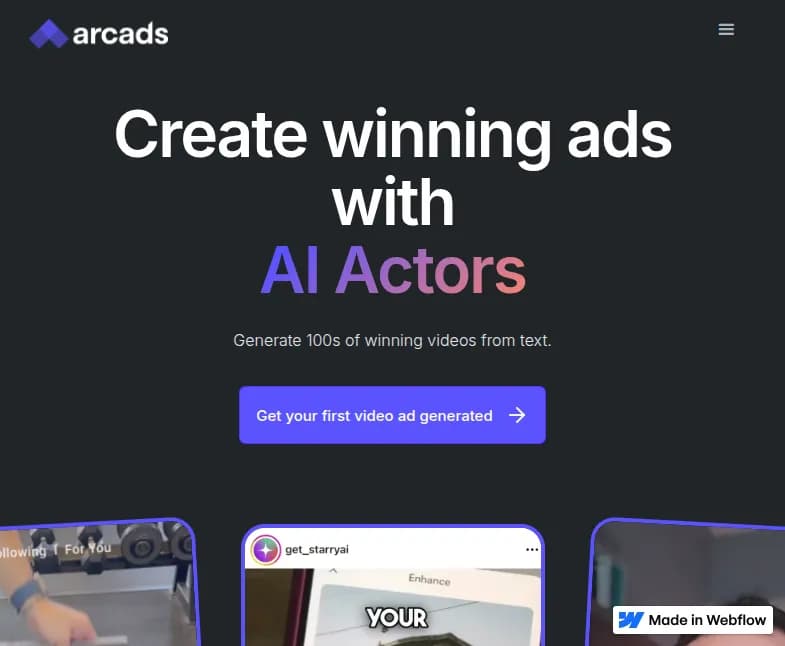 "Découvrez Arcads AI, l'outil révolutionnaire qui crée des vidéos pros à partir de textes. Boostez vos pubs, réduisez coûts et délais. Essayez-le !"