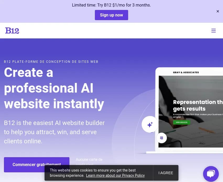Screenshot of app B12 : Créez un site web professionnel en quelques clics avec B12, le constructeur le plus simple propulsé par l'IA. Attirez et fidélisez vos clients sans compétences techniques