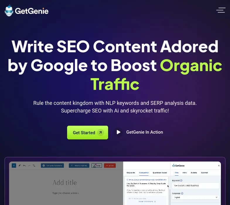 Découvrez GetGenie, l'outil de SEO basé sur l'IA pour optimiser votre contenu en 60s. Dominez Google avec l'analyse précise des mots-clés. Essayez dès maintenant !