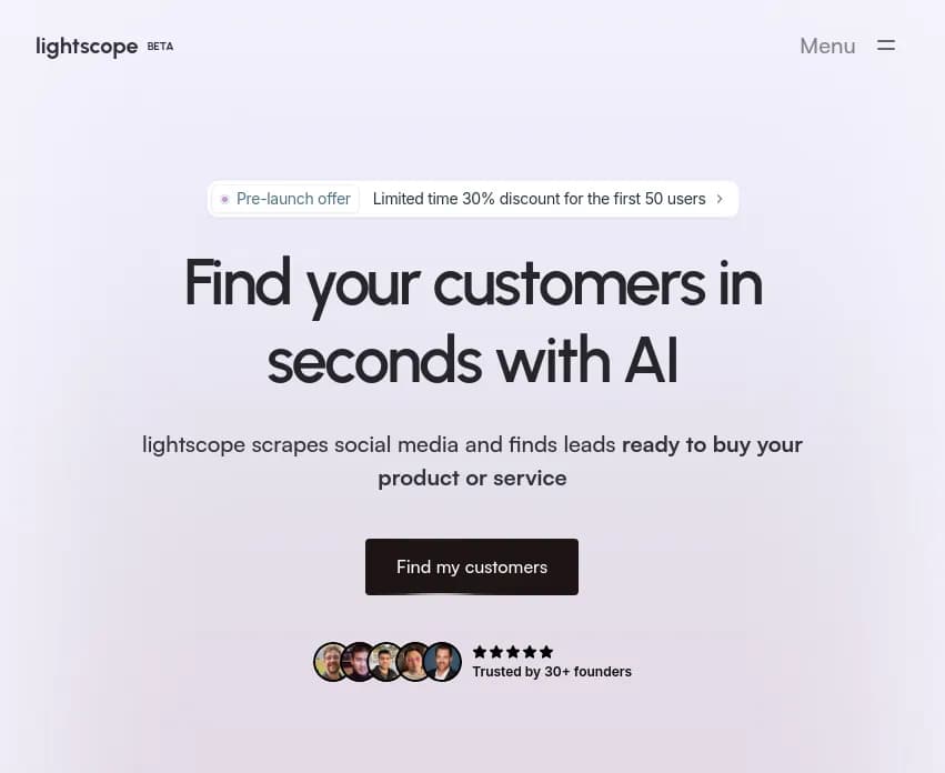 Screenshot of app lightscope : Découvrez Lightscope - l'outil IA révolutionnaire de génération de leads. Maximisez votre productivité, boostez vos conversions, et propulsez votre entreprise au sommet!