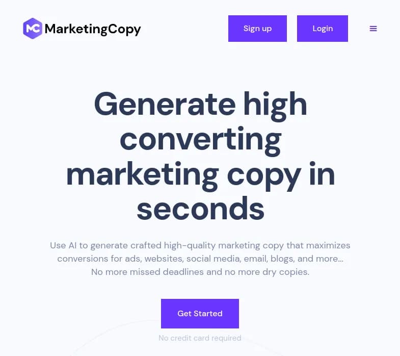 Screenshot of app Marketing Copy AI : Découvrez MarketingCopy AI, l'outil IA pour générer rapidement du contenu marketing de qualité. Maximisez vos conversions et traduisez dans 25 langues. 