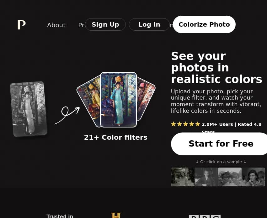 Screenshot of app palette : Redonnez vie aux photos en noir et blanc avec Colorize Photo - un outil de colorisation IA révolutionnaire. Transformez vos souvenirs en chefs-d'œuvre colorés