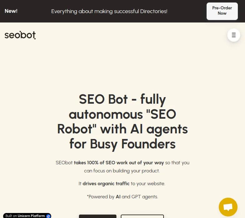 Screenshot of app SEO Bot AI : Découvrez SEOBot, le robot SEO automatisé pour entrepreneurs débordés. Optimisez votre présence en ligne, gagnez du temps, augmentez votre trafic organique. 