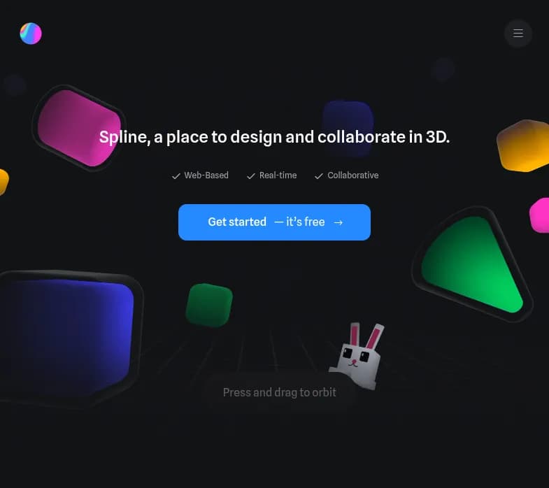 Screenshot of app Spline Design : "Découvrez Spline Design, outil 3D accessible et intuitif. Créez, collaborez et partagez vos projets en temps réel. Expérimentez la création numérique autrement !"