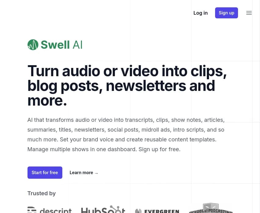 Transformez vos fichiers audio et vidéo en contenu marketing percutant avec Swell AI. Accélérez votre créativité et efficacité grâce à cette innovation révolutionnaire.