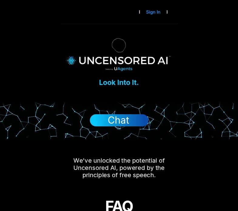 Screenshot of app Uncensored AI : Découvrez Uncensored AI, l'application web innovante pour échanger librement avec une IA. Expérimentez un dialogue sans tabous. Cliquez pour en savoir plus!