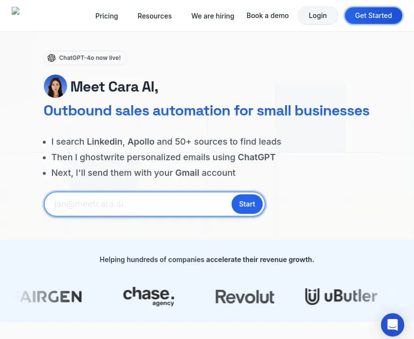 Screenshot of app Webtastic : Optimisez vos ventes avec Cara, l'agent commercial IA basé sur ChatGPT. Automatisez vos prospections et emails avec efficacité et précision.