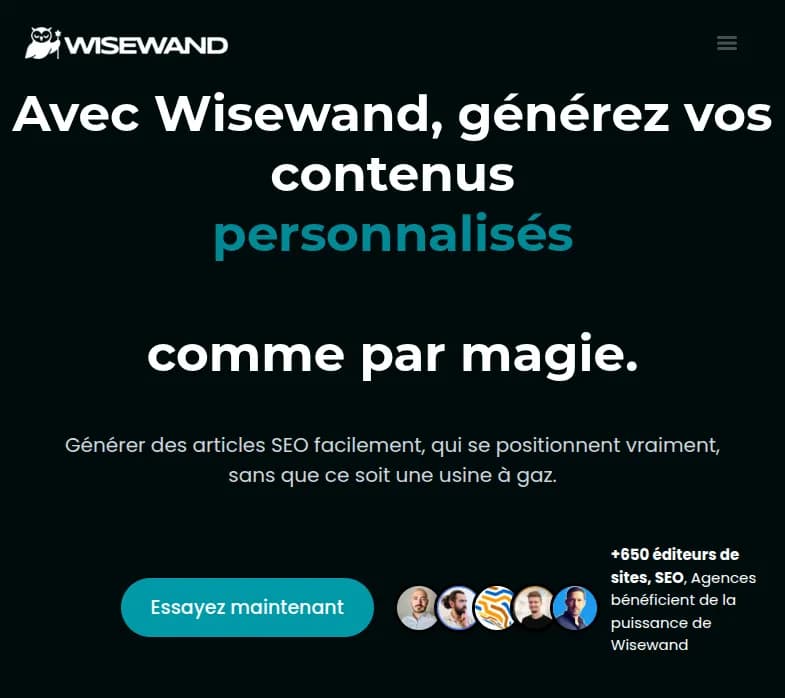"Découvrez Wisewand AI, l'outil révolutionnaire de création de contenu SEO personnalisé grâce à l'IA. Automatisez votre stratégie pour maximiser la visibilité. Essayez-le